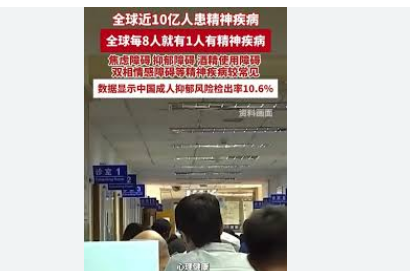 全球每8人就有1人患精神疾病这意味着每八人中就有一人患有精神