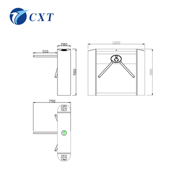 三辊闸CXT-SW128YX
型号：CXT-SW128YX

规格：1200*280*980mm

杆长：510mm

工艺：以折弯、切割、焊接、抛光、打磨等工艺生产

材料：国标304号不锈钢(可订制201不锈钢、铁烤漆

CXT-SW128YX灵动斜面三辊闸

128yx-2.jpg





1)具有故障自检和报警提示功能，方便用户维护及使用。
2)可外接任何控制设备输出的控制信号或按钮或遥控，实现单双向控制通行。
3)可任意设定单、双向自由通行。
4)自动复位功能：每转动120度即自动复位，或在规定的时间内(延时多档可调)未通行时，系统将自动取消此次通行的权限。
5)灯光指示：高亮度通行灯状态指示，指引通行。
6)防尾随功能：每过一人转动120度，如有人尾随闸机自动锁死并报警。
7)消防输入：可与消防报警信号连接，实现不断电落杆常开。
8)记忆功能：精准的信号记忆，连续多次接收合法信号时，检测最后一人通过后自动复位，大大提高了通行速度。(此功能可拨码选择)
9)报警提示功能：非法通行或冲闸时，自动发出报警提示。
10)防反转功能：通行过程中发生反转，闸杆即自动锁死且发出报警，待反转外力消失后则自动恢复通行。
11)防缓冲功能：非法通行或冲闸时，闸杆自动旋转相应角度后抱死，实现人性化防伤害。当外力消失后则自动复位。
12)无人职守：断电自动落杆，通电自动上杆。
13)动感提示：接受合法通行信号时，闸杆自动旋转约5度，轻触即柔和旋转至下一复位点后停止。
三辊闸可扩展功能：
1、 通过管理电脑实现远程控制与管理(需要指令对接)。
2、 计数功能，实现在场人数统计。
3、 个性化语音提示功能，让通道更加接近生活。
序号	名称	市场上通用系列	奔腾系列
1	转动方式	手推	电动助力
2	定位原理	光偶定点	1/500解码
3	定位方式	定位臂	水平位置、不锁定
4	传动方式	电磁阀	电机
5	上杆方式	手动	自动
6	缓冲	无	有
7	防逆转	无	有
8	噪音	大	无
9	机械磨损	大	无
10	非法报警	无	有
11	通行提示	无	有
12	使用寿命	1-3年	5-10年
13	闸杆粗	￠32	￠38
14	断电落杆	有	有
15	记忆	有	有
16	消防输入	有	有
17	反馈信号输出	有	有
创新通本着“诚信、创新、品牌”的经营理念，凭着对智能化通道闸系统十多年来地探索和积淀，以新的设计理念，打破传统格局，相续推出通道精品奔腾系列(无刷摆闸、无刷三辊闸、无刷翼闸、高档平移闸)新型高科技通道产品。创新通案例遍布全国：银行、外企、大型国企、行政单位、石化油田、客运站、移动通信、监狱、智能小区、商城超市、大厦/写字楼、休闲/运动/疗养/旅游景区。


上一篇：三辊闸CXT-SW123A下一篇：三辊闸CXT-SW120
